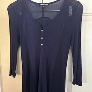Women's Navy Blue Top Cable & Gauge Size Small 3/4 Length Sleeves Breathable